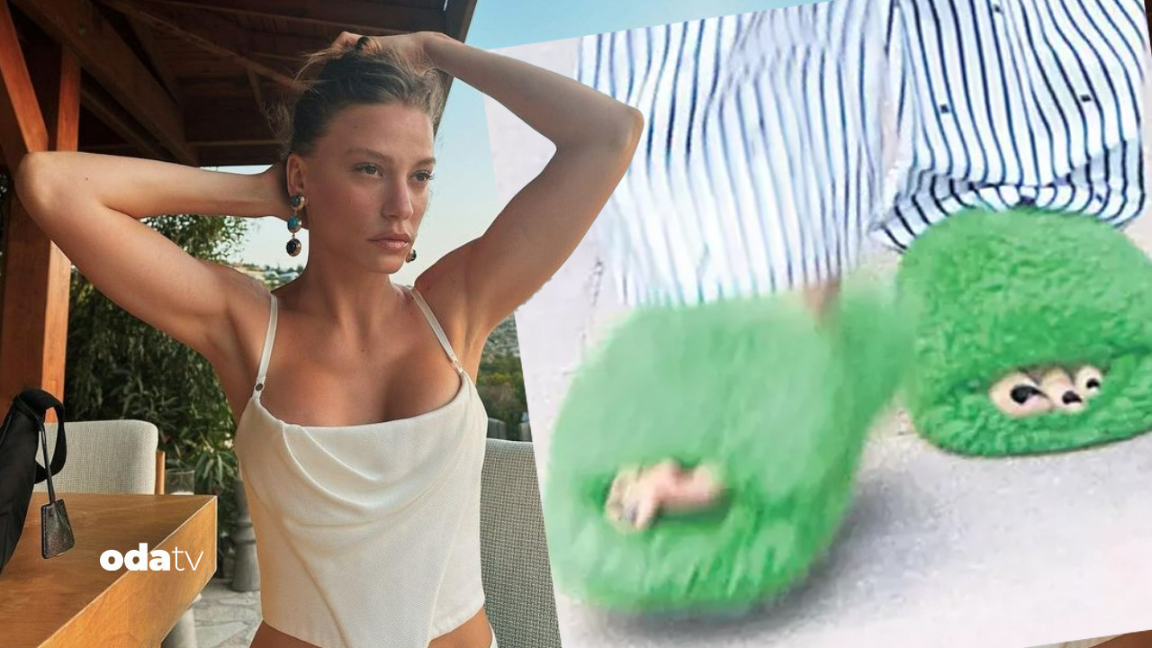 Serenay Sarıkaya’nın 50 binlik fıstık yeşili tüylü terlikleri