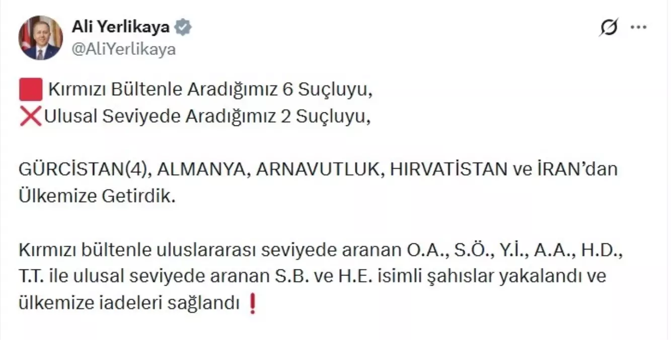 Yurt Dışında 8 Suçlu Yakalandı