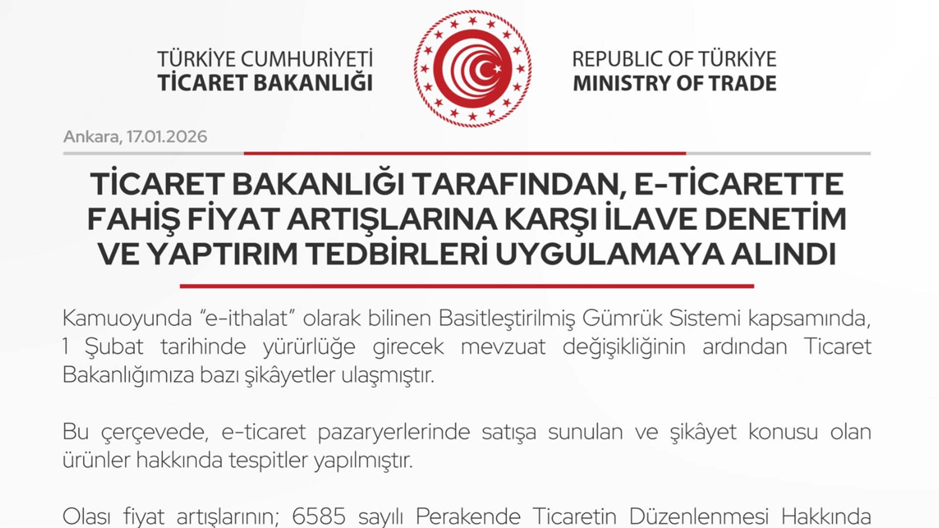 Ticaret Bakanlığı: “Mevzuata aykırı fiyat artışı yapılan ürünlere erişim engelleniyor”